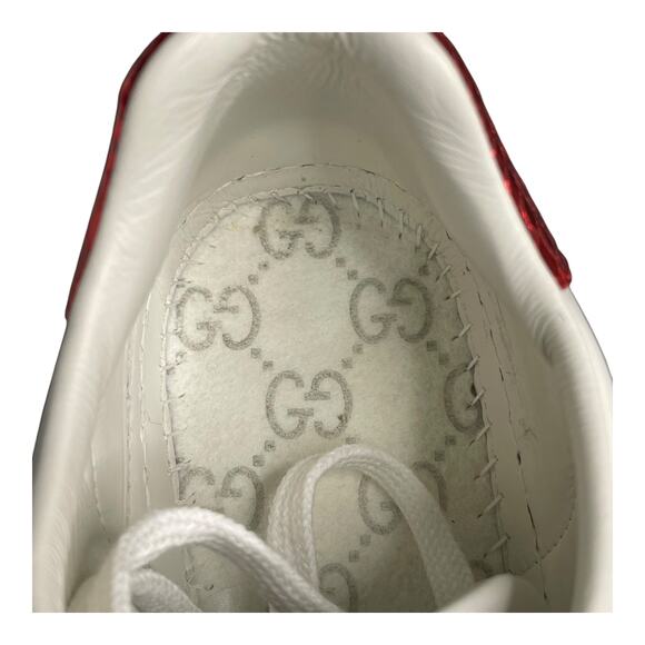 Gucci Ace Bee Sneakers Size 38 White Leather Red/Green Snake Heel w/ Box, Extras - Picture 10 of 16